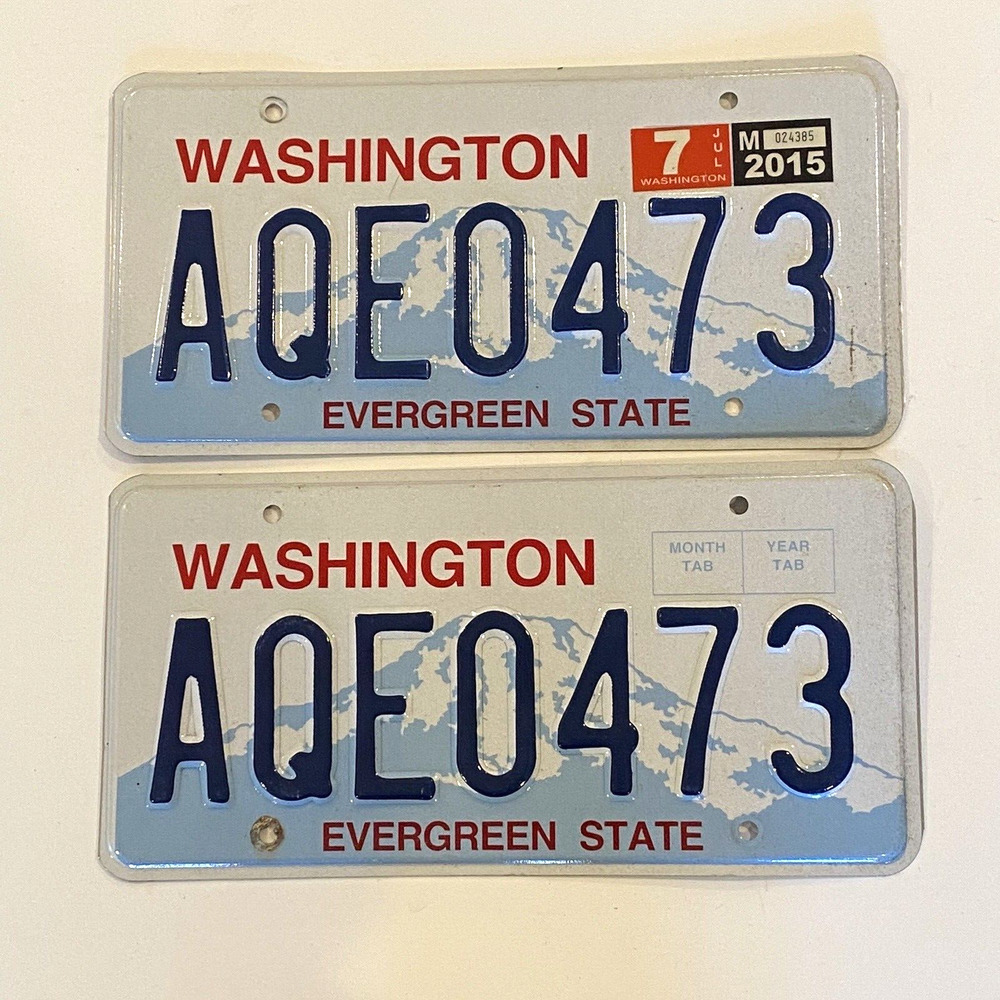 Washington Evergreen State Auto License Plate Pair Set AQE0473 Tag Exp 2015